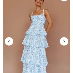 mine Blue & White Floral Tiered Maxi Dress